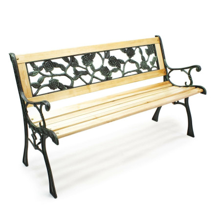 Banc de jardin Rosi en Bois et Fer de fonte Dossier avec Design Roses 51843