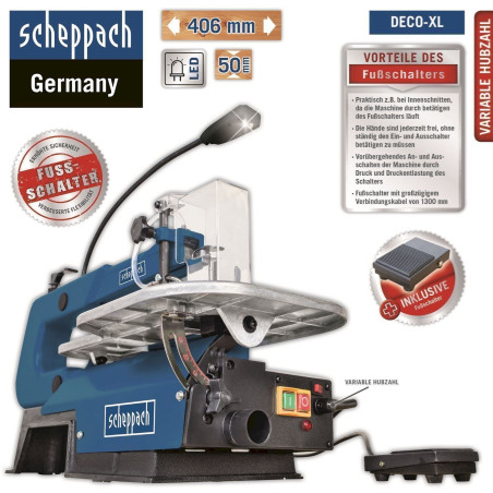 Scheppach DECO-XL Scie à chan­tour­ner avec in­ter­rup­teur à pédale - 125W