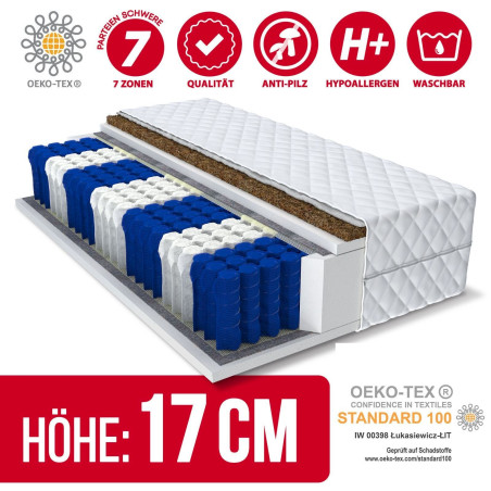 FDM Matratze 80x200 Taschenfederkern 7 Zonen Kokos HOME Plus 17 cm Premium H3 Bett