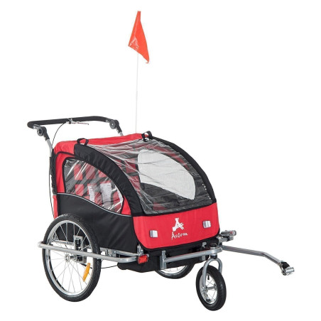 HomCom 2in1 Children's Trailer 360° Remorque enfant Rouge/Noir