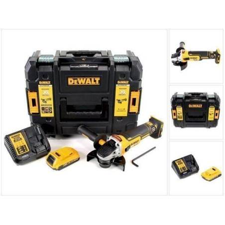 DeWalt DCG 405 D1 18 V 125 mm Brushless Akku Win­kel­schlei­fer + 1 x 2 Ah Akku + Ladegerät im TStak Werk­zeug­kof­fer