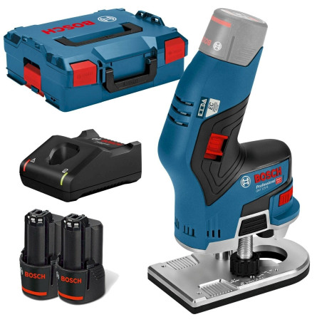 Bosch Professional Akku Kantenfräse GKF 12V-8 (12 Volt, 2x 3,0 Ah Akku, Fräskopf-Schaft: 8 mm, in L-Boxx)