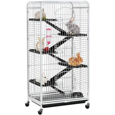 Cage pour rongeurs en métal 64 x 43,7 x 131,2 cm (L x l x H) blanc