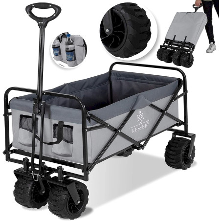 KESSER Chariot Pliant avec pneus Larges - Chariot de Transport avec 2 Poches en Filet - charge maximale 80 kg - Pneu en