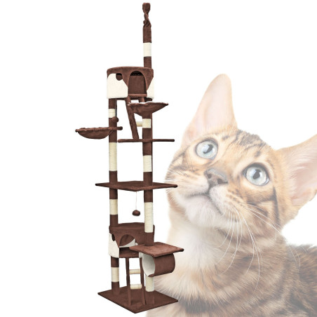 WilTec Arbre à chat 240- 260cm Beige/marron Sisal Niches Hamac Griffoir