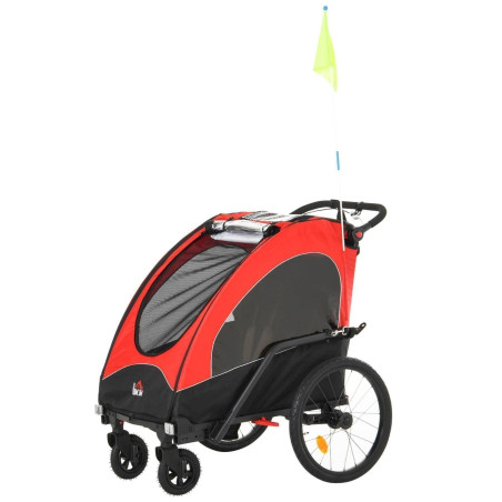 HOMCOM® 3 in 1 Jogger Kinderanhänger Fahrradanhänger für zwei kinder Rot+Schwarz