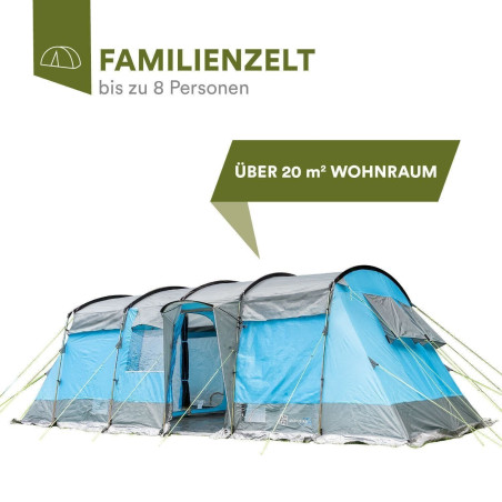 Skandika Hurricane 8 Personen Familienzelt 4 Kabinen Moskitonetze blau