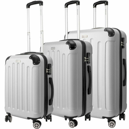 KESSER 3tlg Reisekoffer Set Trolley Silber Hartschale Hartschalenkoffer Koffer M-L-XL