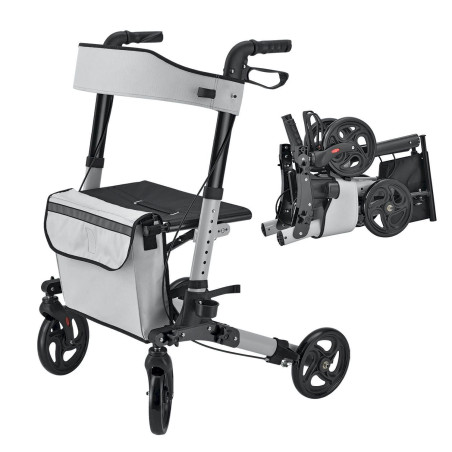 Aluminium Rollator Vital mit Sitz und Tasche hellgrau