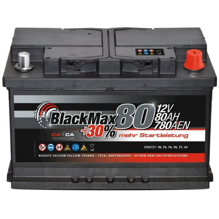 BlackMax +30% 12V 80Ah 780A/EN Starterbatterie Autobatterie