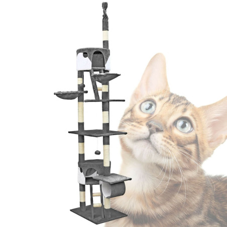 WilTec 62108 Arbre à chat 240-260cm gris/blanc avec grottes et hamacs Cat Tree