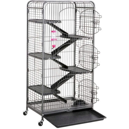 Cage pour rongeurs en métal 64 x 43,7 x 131,2 cm (L x l x H) noir