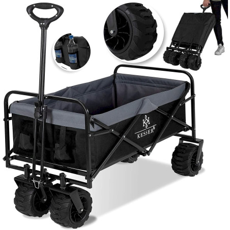 KESSER Chariot Pliant avec pneus Larges - Chariot de Transport avec 2 Poches en Filet - charge maximale 80 kg - Pneu en