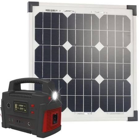 revolt Powerbank &amp Solar-Konverter mit 20-Watt-Solarpanel, 114 Ah, bis 600 W