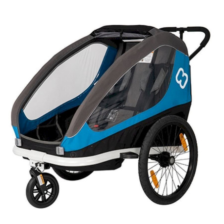 H amax Remorque vélo enfant Traveller, attelage, roue de poussette petrol blue/grey