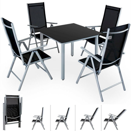 Deuba 993018 Salon de jardin aluminium Anthracite/argent Ensemble table et 4 chaises Agrent