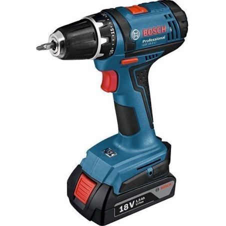 Bosch Professional Akku-Bohrschrauber GSR 18-2 LI (2x1,5 Ah Akku, 10 mm Bohrfutter, 1,3 kg inkl. Akku, 18 V, L-Boxx) blau,