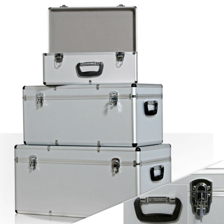 Masko 3er SET Boxen Alubox Alukiste Transportbox Werkzeugkiste Lagerbox Silber