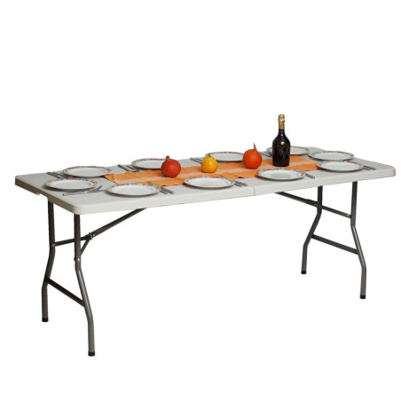 Table pliante de camping/fête avec poignée de transport Blanc 180 x 75 cm