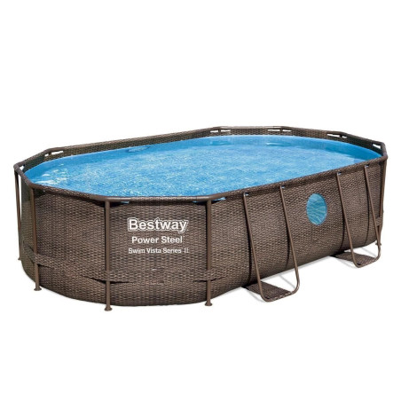 Bestway 56946 Power Steel Swim Vista Deluxe Frame Pool 488 x 305 x107cm Komplett-Set oval Rattanopt