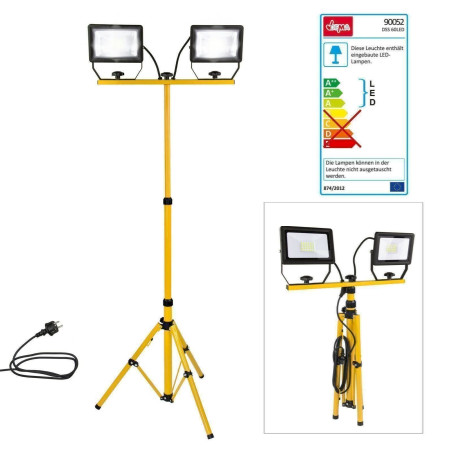 DEMA 90052 LED Strahler Baustrahler Slim flach 2 x 30 W Watt A+ 2150 lm kaltweiß mit Stativ