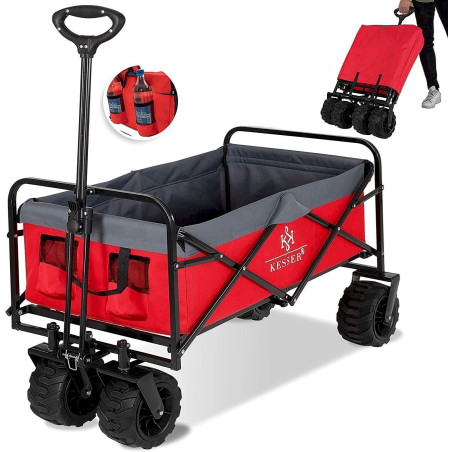 KESSER Chariot Pliant avec pneus Larges - Chariot de Transport avec 2 Poches en Filet - charge maximale 80 kg - Pneu en