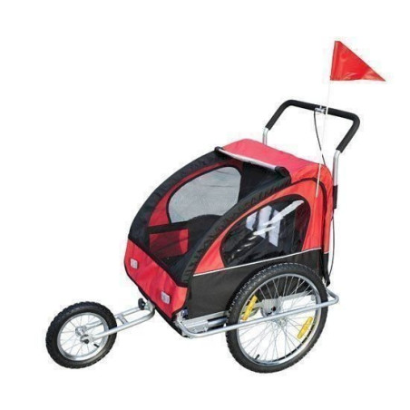 HOMCOM® 2 in 1 Jogger Kinderanhänger Fahrradanhänger Kinder Radanhänger mit Fahne Rot-schwarz