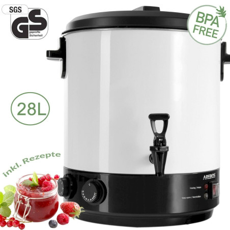 AREBOS Stérilisateur et Distributeur de Boissons Chaudes Autocuiseur 1800W 28L