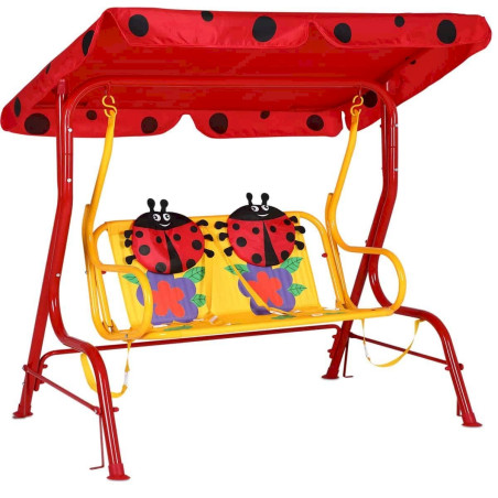 Balancelle pour enfants Jardin - avec auvent - rouge motifs coccinelle "beetle"