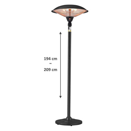 Lampe chauffante pour terrasse - 2 niveaux & 2 tubes de chauffage, avec tige télescopique réglable en hauteur, noir