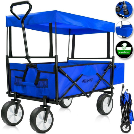 DEUBA 102249 Chariot de jardin pliable avec toit amovible - Chariot a main charrette - Bleu