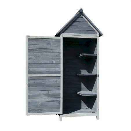 Maison de jardin en bois gris clair, 77x53x179cm avec toit à pignon et porte 52420