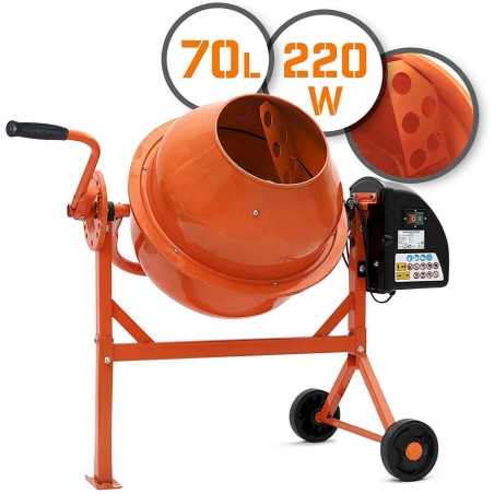 TIMBERTECH Betonmischer 70L - 220W mit Handrad/Hebel - Stahl, Orange/Schwarz