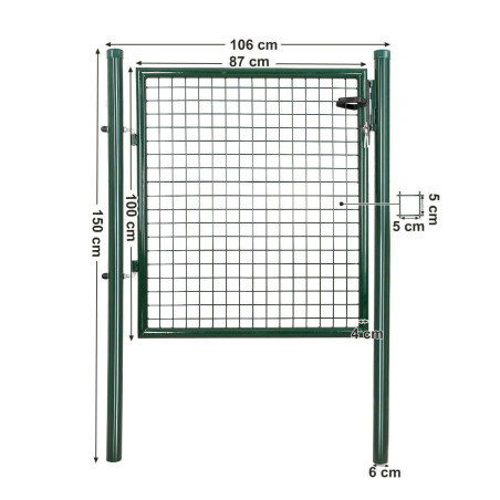 SONGMICS Gartentor Rundrohr-Grün 150x106 cm Zauntüre Gartentür Hoftür Φ60mm Gartenpforte Zauntor Zaun mit Schloss - GGD150G