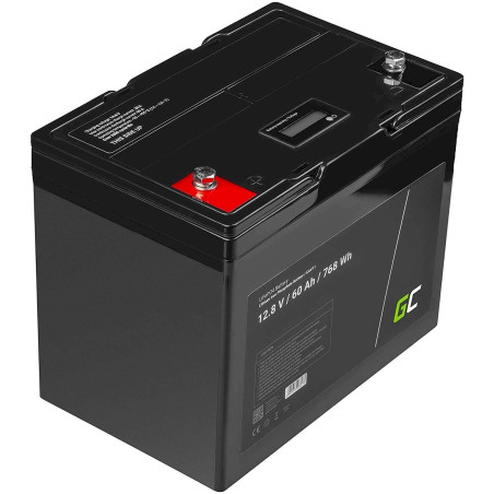 Green Cell Batterie LiFePO4 60Ah 12.8V lithium fer phosphate pour panneaux solaires, camping-cars et bateaux CAV11