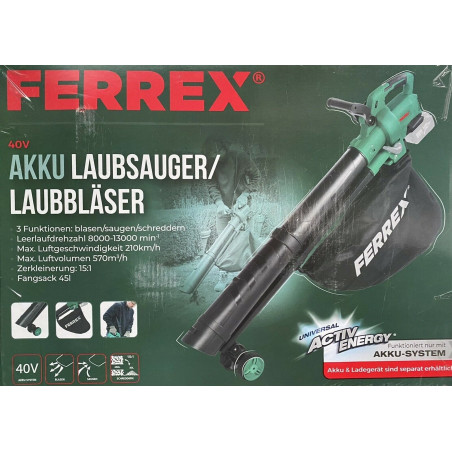 FERREX Akku Laubsauger Laubbläser Häcksler Schredder Fangsack 45 L ohne Akku