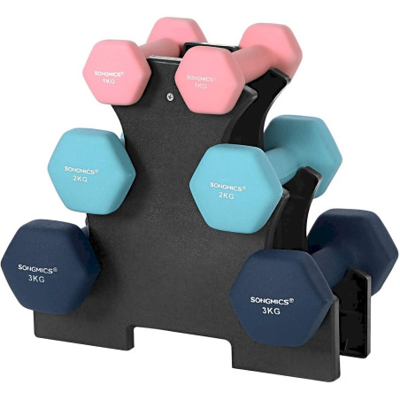 SONGMICS Kurzhantel Set mit Hantelständer, 2 x 1 kg, 2 x 2 kg, 2 x 3 kg