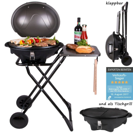 TZS First Austria Elektrogrill Gartengrill Standgrill mit Haube und Standfüsse, Kugelgrill BBQ