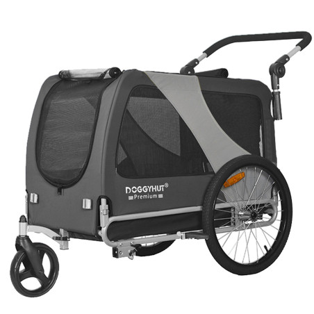 DOGGYHUT Premium XL 2en1 Remorque de vélo et buggy pour Chien gris