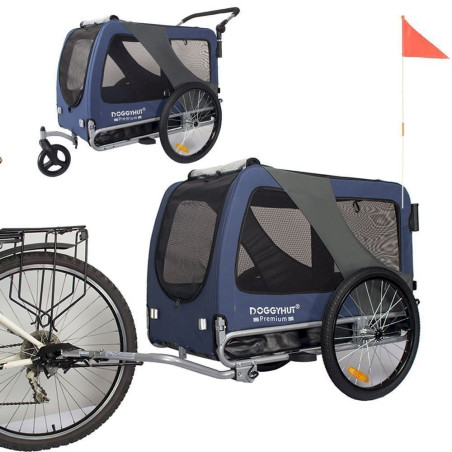 DOGGYHUT Premium XL 2en1 Remorque de vélo et buggy pour Chien bleu