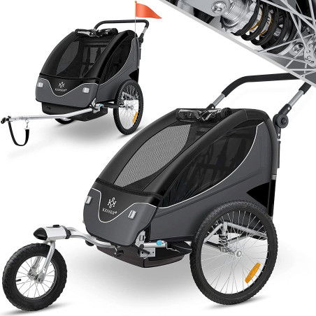 Kesser remorque vélo pour 2 enfants + poussette 2en1 noir/anthracite