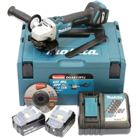 Makita DGA511RTJ Akku-Winkelschleifer 18 V / 5,0 AH, 2 Akkus + Ladegerät im MAKPAC