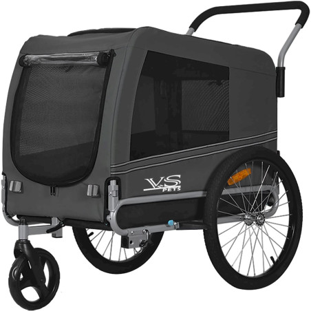 TIGGO VS Pets LARGE Remorque de vélo et poussette pour chien 2 en 1 gris