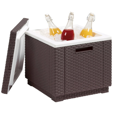 Ice Cube Beistelltisch-Kühlbox Rattanoptik 40L cappuccino