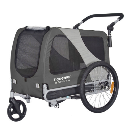 DOGGYHUT Premium LARGE Hundefahrradanhänger & Jogger 2in1 grau