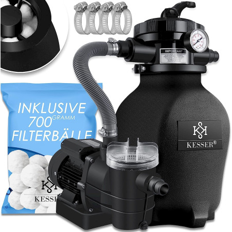 Sandfilteranlage Filterkessel Sandfilter für Pool pumpe 10200 L/h 400W schwarz