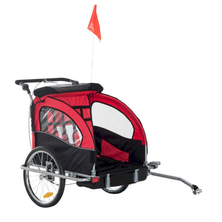 HOMCOM Kinderanhänger Fahrradanhänger mit Universalkupplung 155×88×108cm Stahl Rot+Schwarz