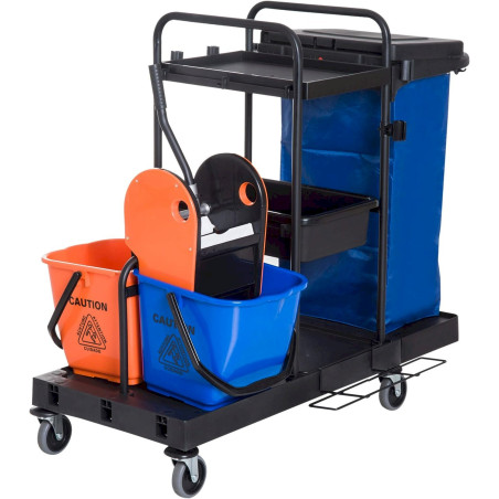 HOMCOM Putzwagen Reinigungswagen Wischwagen Systemwagen Schwarz+Blau+Orange 111 × 63,3 × 103 cm