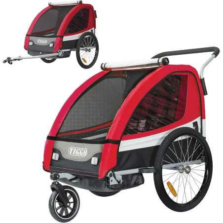 TIGGO 2 in 1 Kinderanhänger Fahrradanhänger Anhänger Buggy / Jogger Set ROT