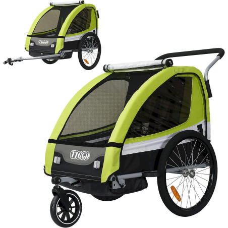 TIGGO 2 in 1 Kinderanhänger Fahrradanhänger Anhänger Buggy / Jogger Set GRUN